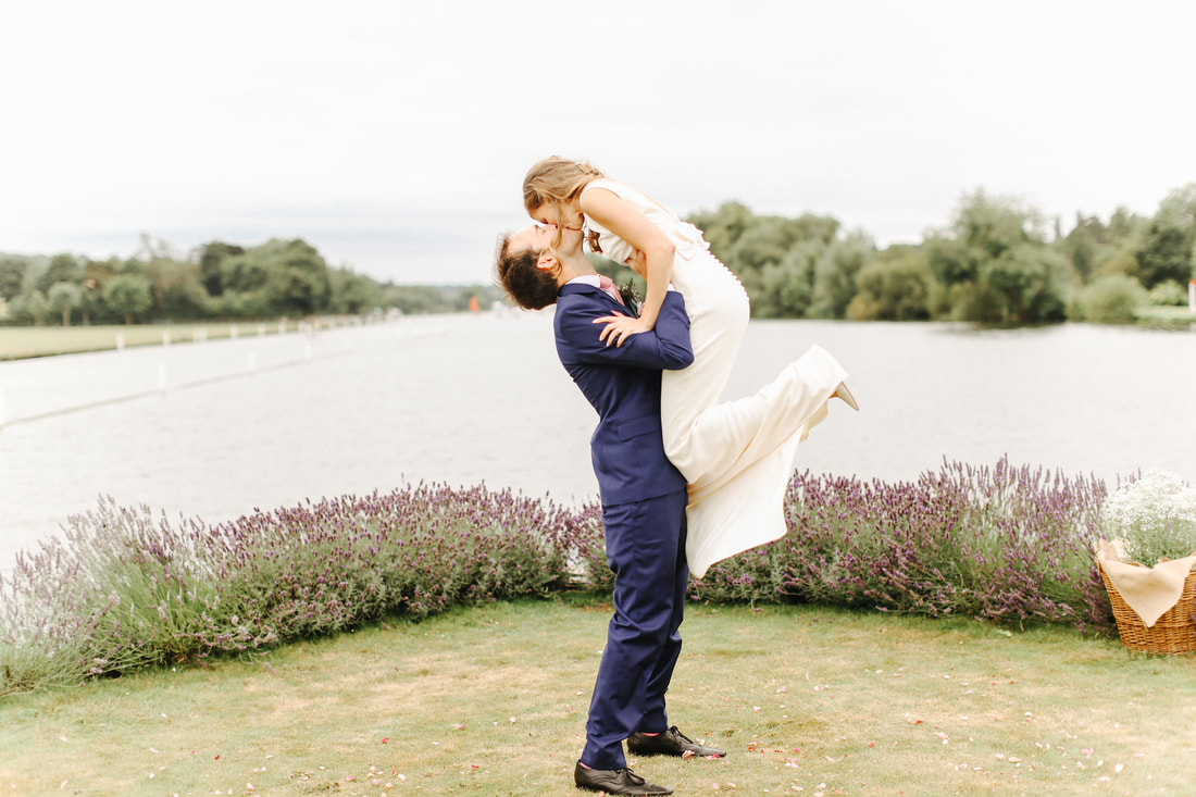 Bridal Couple celebrating their special day on Temple Island, Henley
